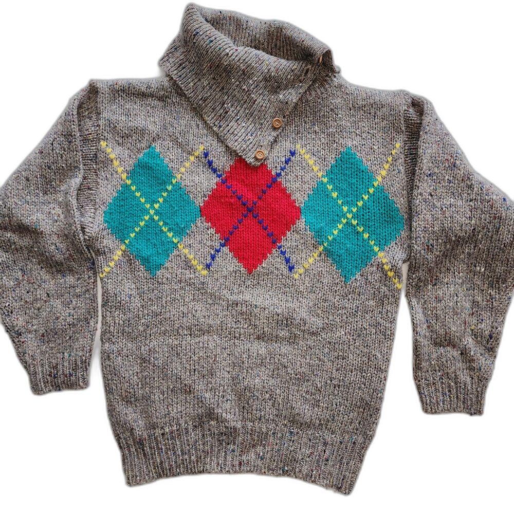 GAP Gray Argyle Cowl Neck Sweater 90s